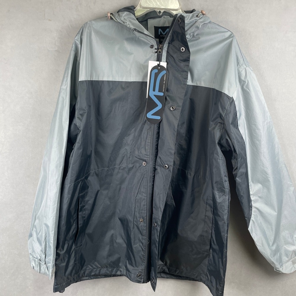 Mack Russo Mens Hooded Windbreaker Jacket Gray Colorblock Ripstop Outdoor Gorp L